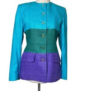 Herbert Grossman 80’s Vintage Raw silk color blocked unique colorful blazer SZ4